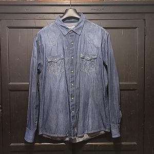 Wrangler Retro Premium Denim Snap up Shirt XXL Blue Like New
